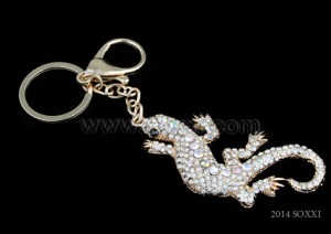 Diamond Studded Key Chain - Lizard Design - Silver Color