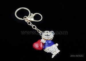 Diamond Studded Key Chain - Teddy Bear Design - Blue Color
