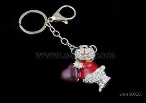 Diamond Studded Key Chain - Teddy Bear Design - Red Color
