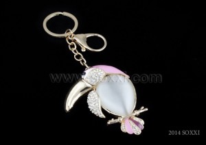 Diamond Studded Key Chain - Toucan Design - Pink Color