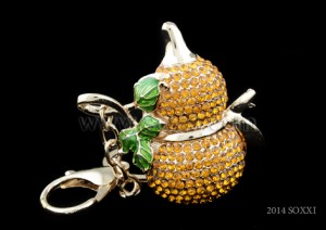 Diamond Studded Key Chain - Gourd Design - Orange Color