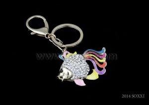 Diamond Studded Key Chain - Gold Fish Design