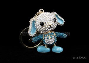 Diamond Studded Key Chain - Dancing Dog Design - Blue Color