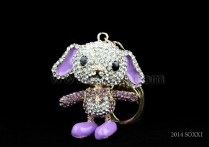Diamond Studded Key Chain - Dancing Dog Design - Purple Color