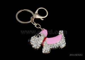 Diamond Studded Key Chain - Party Hat Dog Design