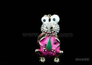 Diamond Studded Key Chain - Frog Design - Pink Color