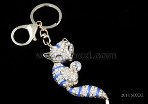 Diamond Studded Key Chain - Fox Design - Blue Color