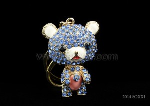 Diamond Studded Key Chain - Teddy Bear Design - Blue Color