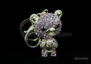 Diamond Studded Key Chain - Teddy Bear Design - Pink Color