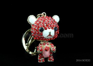Diamond Studded Key Chain - Teddy Bear Design - Red Color