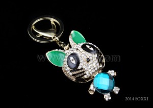 Diamond Studded Key Chain - Raccoon Design - Green Color