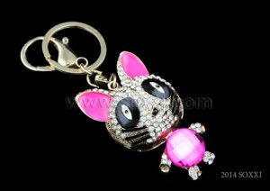 Diamond Studded Key Chain - Raccoon Design - Pink Color